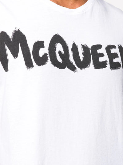 Alexander McQueen Graffiti Print Logo T-Shirt in White