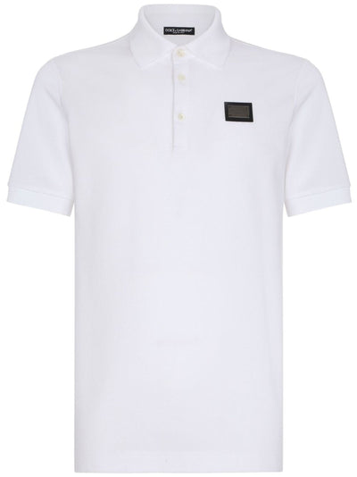 Dolce & Gabbana Silver Plaque Logo Polo in White