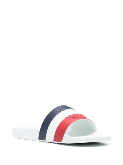 Moncler Basille Embossed Logo Stripe Sliders in White