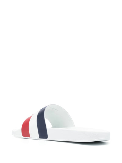 Moncler Basille Embossed Logo Stripe Sliders in White