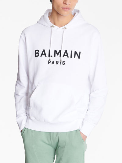 Balmain Paris Logo Printed Hoodie in White