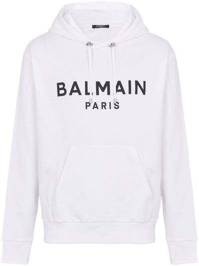 Balmain Paris Logo Printed Hoodie in White