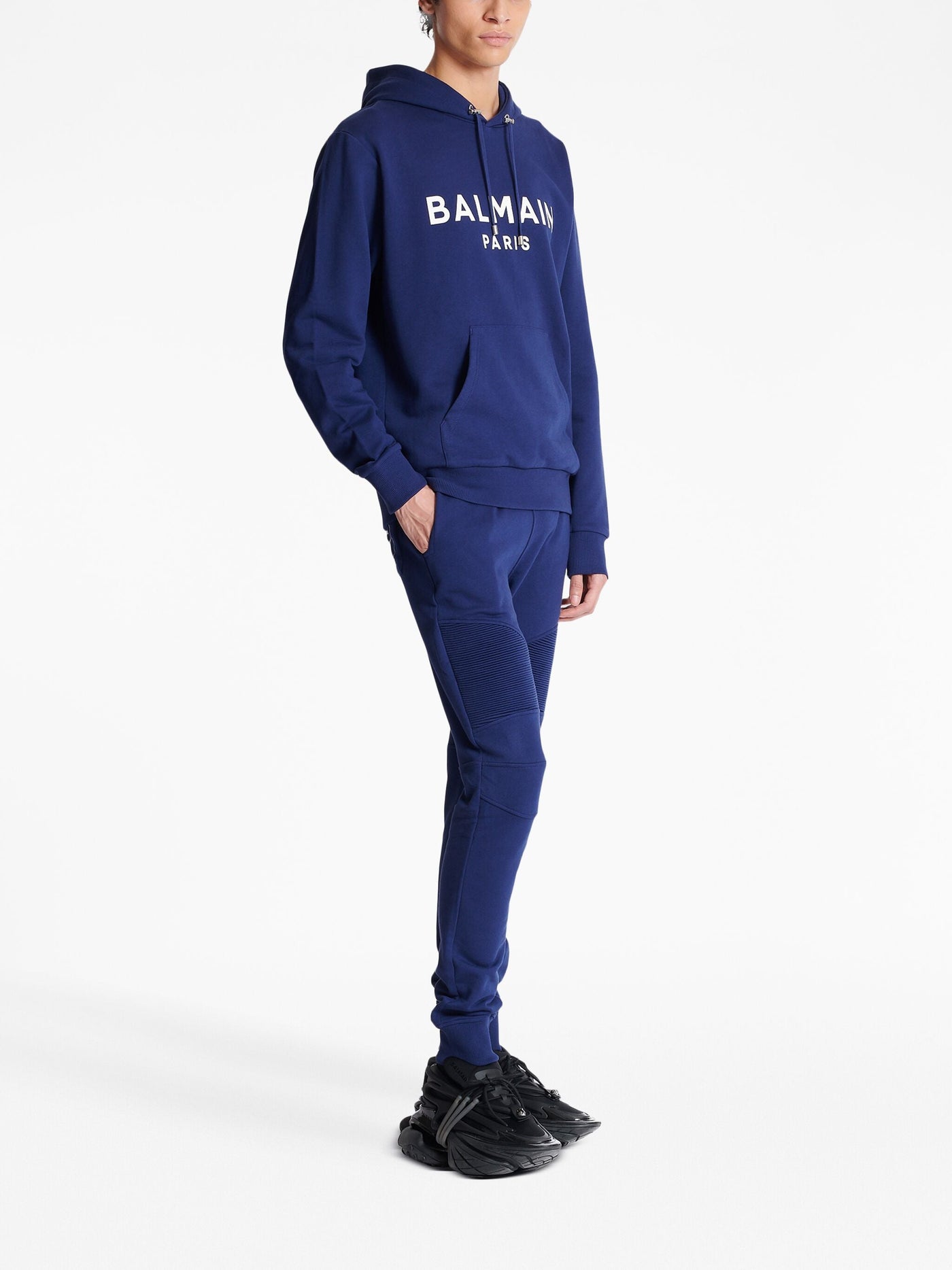 Balmain Paris Logo Printed Hoodie in Navy