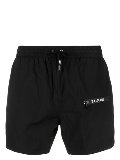 Balmain Zip Logo Printed Swim Shorts in Black