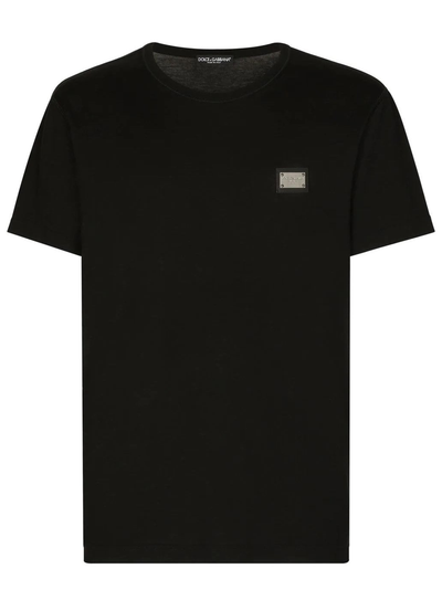 Dolce & Gabbana Silver Plaque Logo T-Shirt in Black