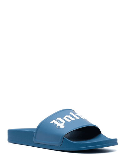 Palm Angels Logo Embossed Sliders in Blue