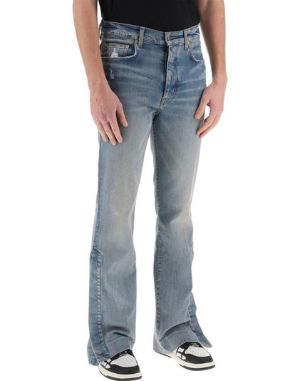 Amiri Stack Kick Flare Leg Clay Indigo Blue Jeans