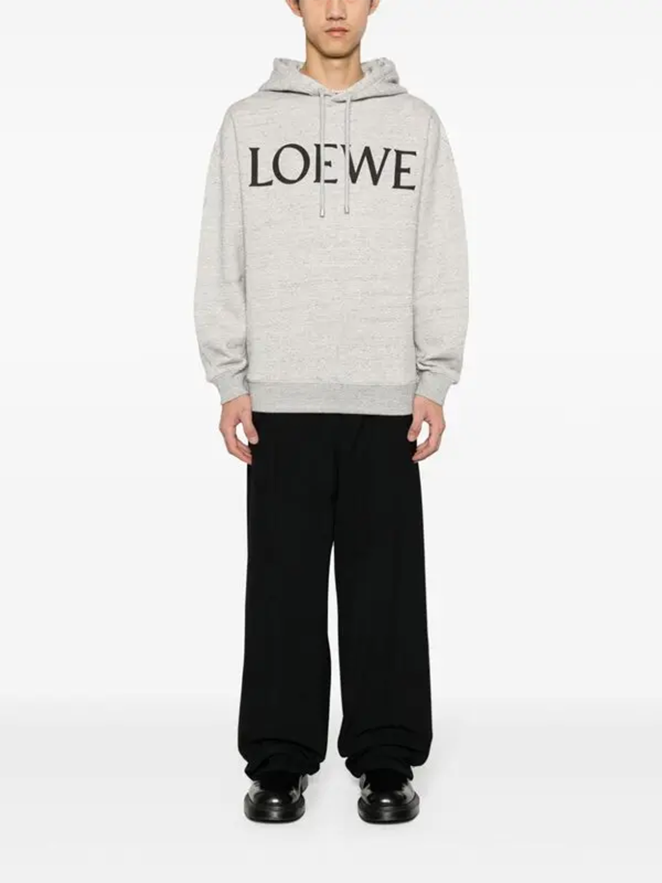 Loewe Logo Printed Cotton Oversized Hoodie in Grey