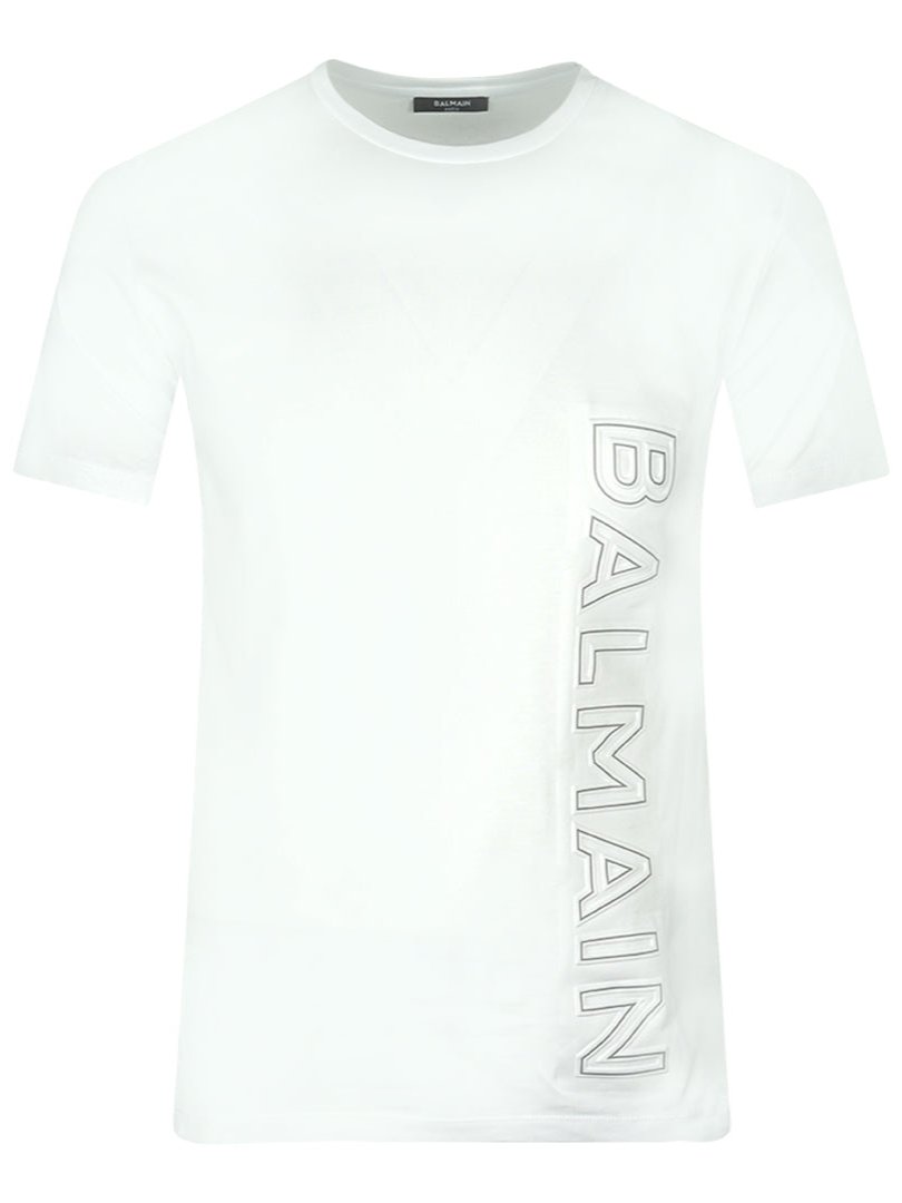 Balmain Vertical Embossed Logo White T-Shirt