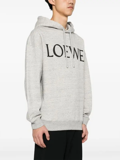 Loewe Logo Printed Cotton Oversized Hoodie in Grey