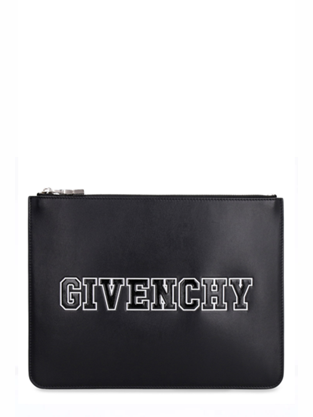 Givenchy Logo Leather Large Zip Flat Pouch in Black