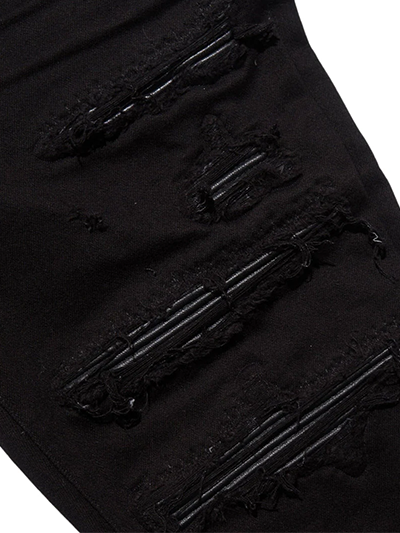 Amiri Leather Patch Ripped Black Jeans