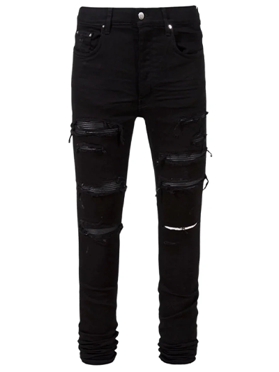 Amiri Leather Patch Ripped Black Jeans