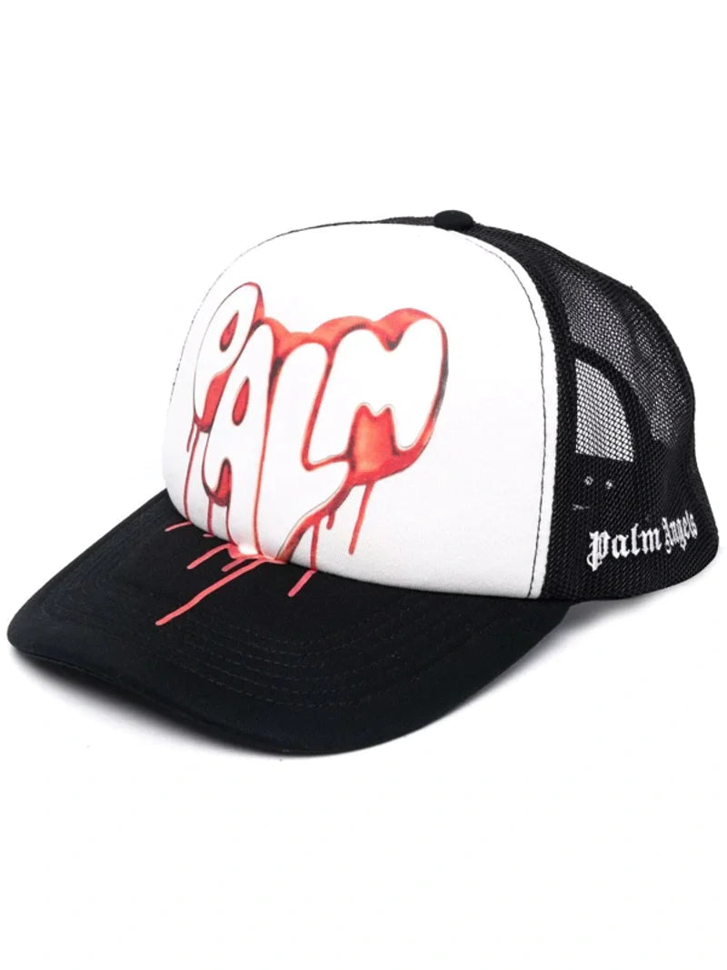 Palm Angels Spray Heart Logo Mesh Trucker Cap