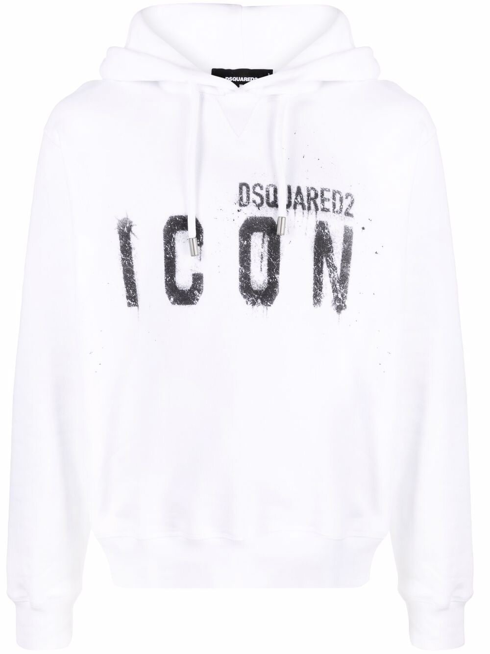 Dsquared2 Icon Paint-splatter Cotton Hoodie White