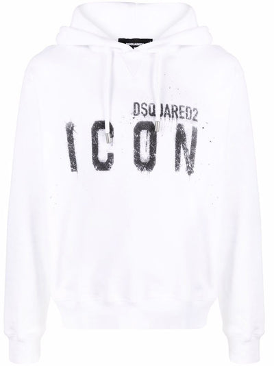 Dsquared2 Icon Paint-splatter Cotton Hoodie White