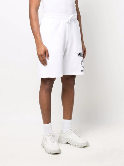 Moschino Double Question Mark Logo Print Track Shorts in White