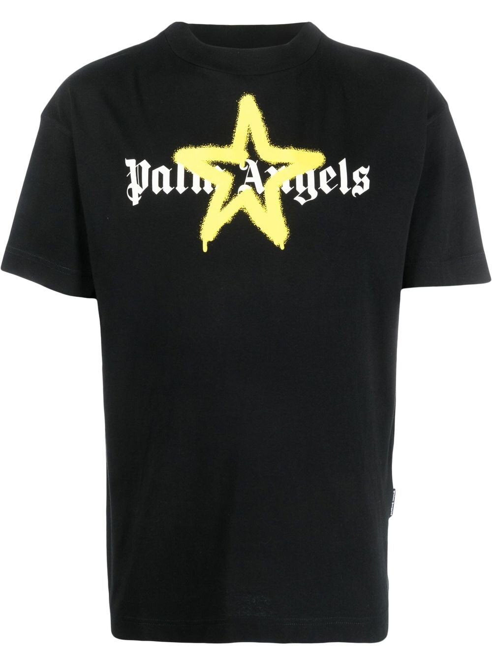 Palm Angels Yellow Star Sprayed logo-print T-shirt in Black