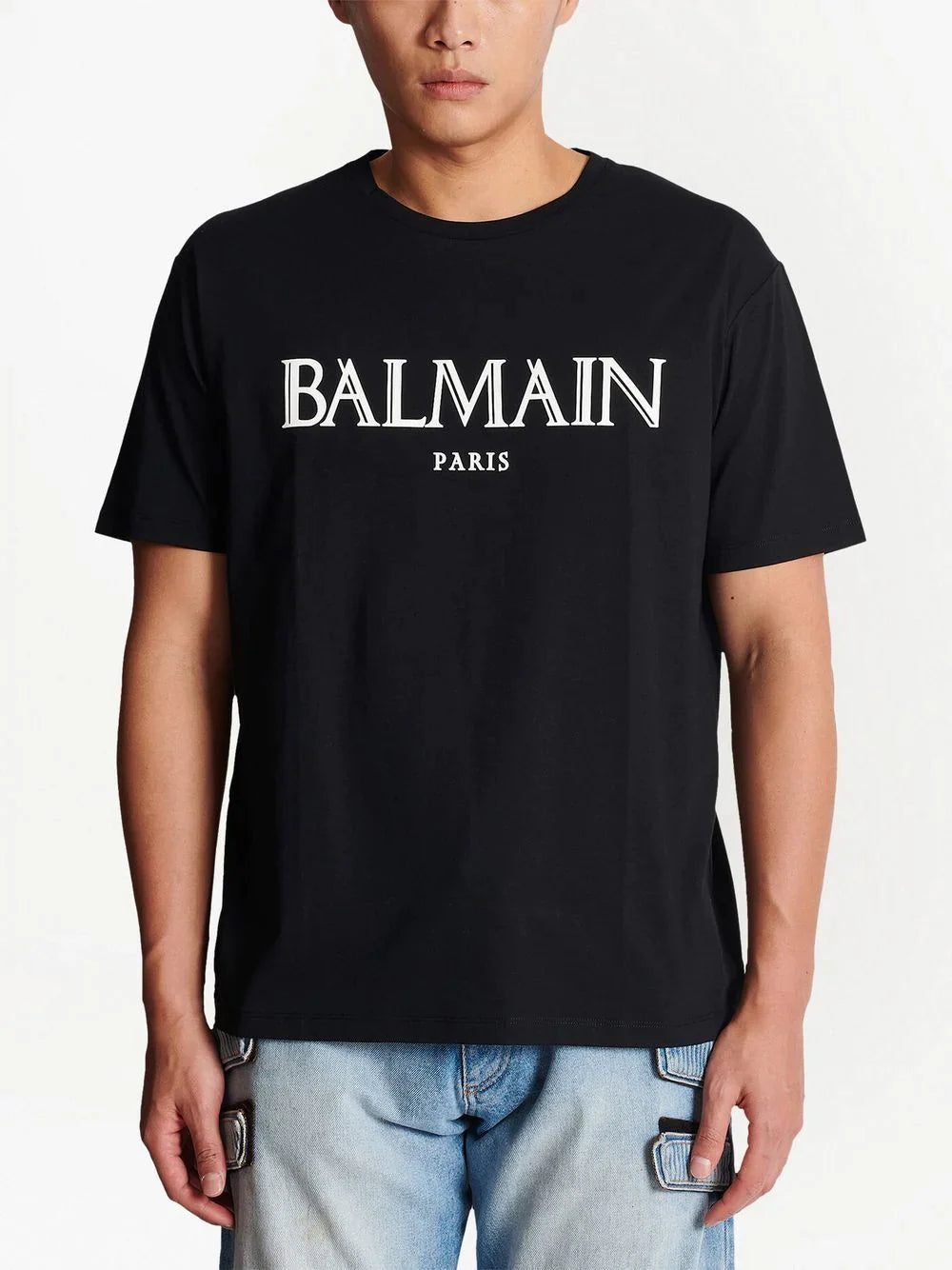 Balmain Oversized T-shirt with Rubber Roman Logo Black