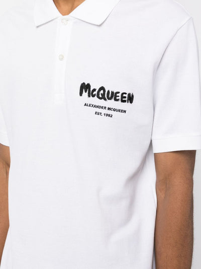 Alexander McQueen Graffiti Embroidered Logo Polo Shirt in White