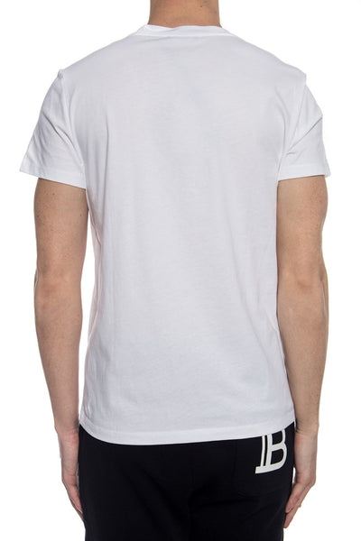 Balmain White Flocked B Paris Logo T-shirt