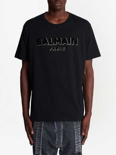 Balmain Crewneck Oversized T-shirt with Velvet Logo Black