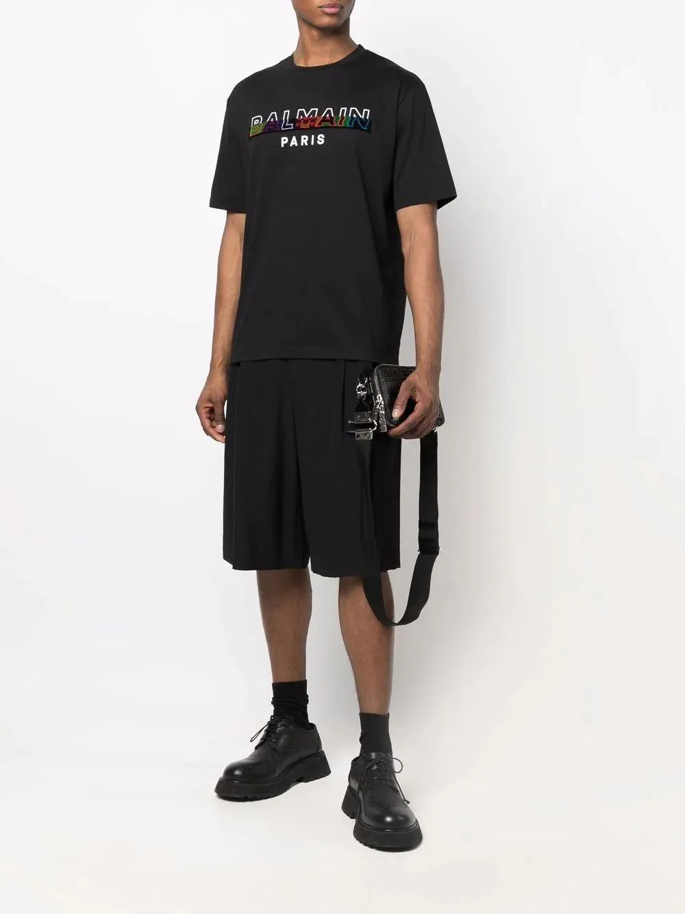 Balmain Split Textured Logo T-Shirt in Black