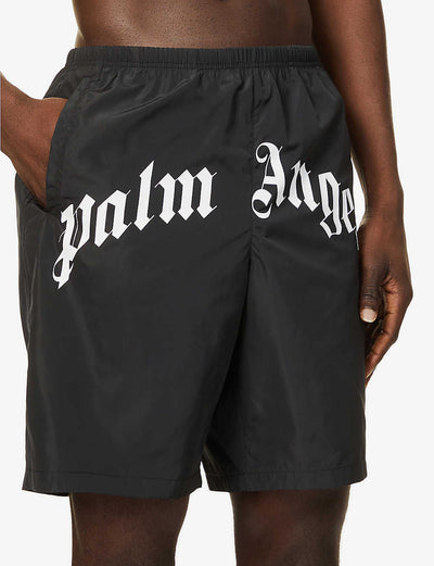 Palm Angels Curved Logo Swimming Shorts in Black