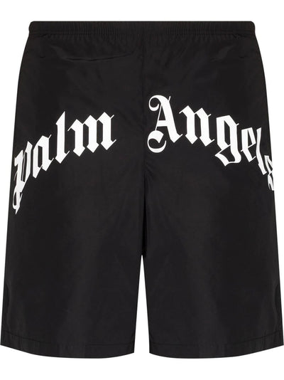 Palm Angels Curved Logo Swimming Shorts in Black